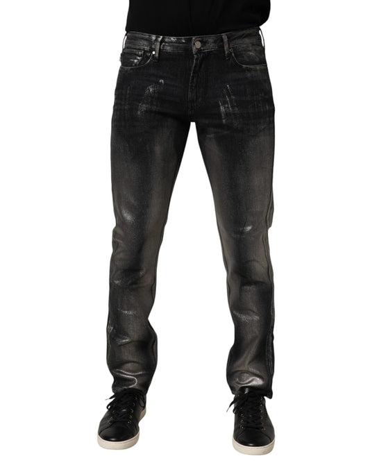 Jean slim en jean délavé noir pour homme Emporio Armani