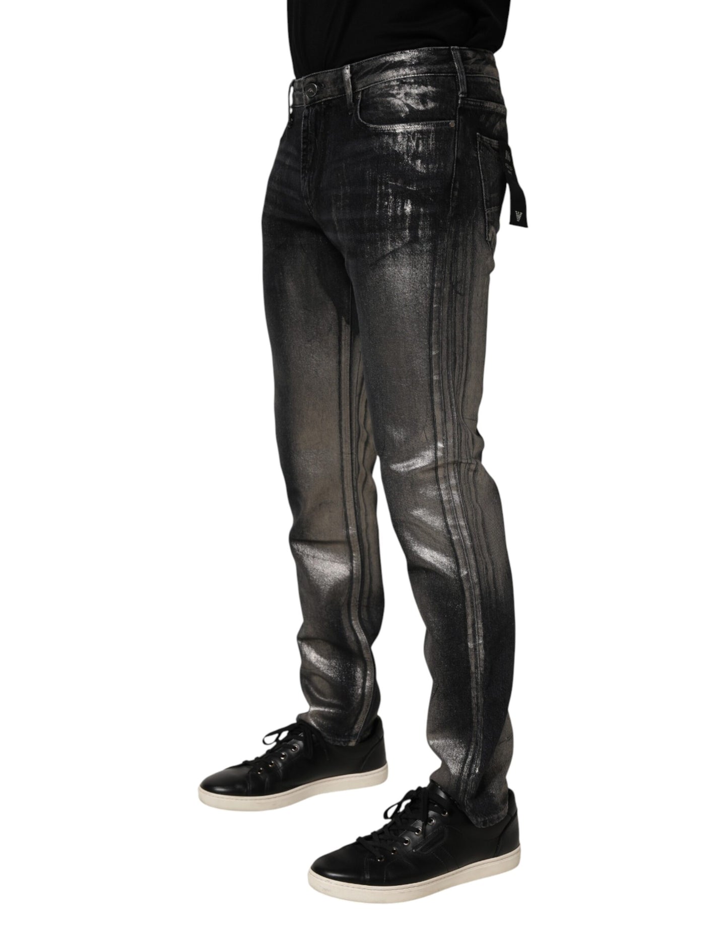 Jean slim en jean délavé noir pour homme Emporio Armani