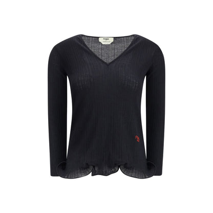 Top en laine vierge à manches longues Fendi