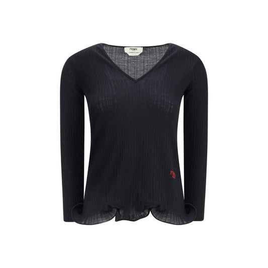 Top en laine vierge à manches longues Fendi