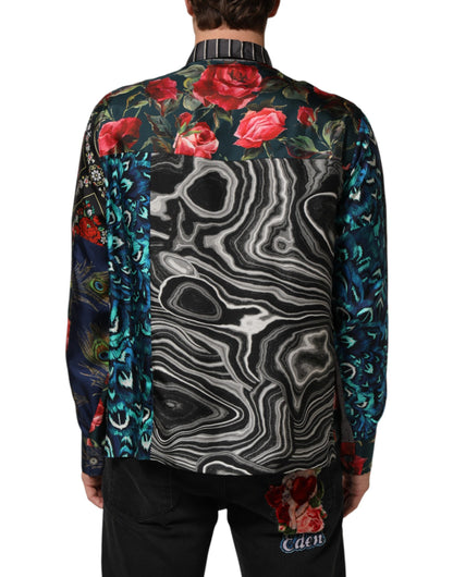 Chemise en soie à manches longues multicolore et patchwork de Dolce &amp; Gabbana