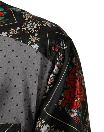 Chemise en soie à manches longues multicolore et patchwork de Dolce &amp; Gabbana