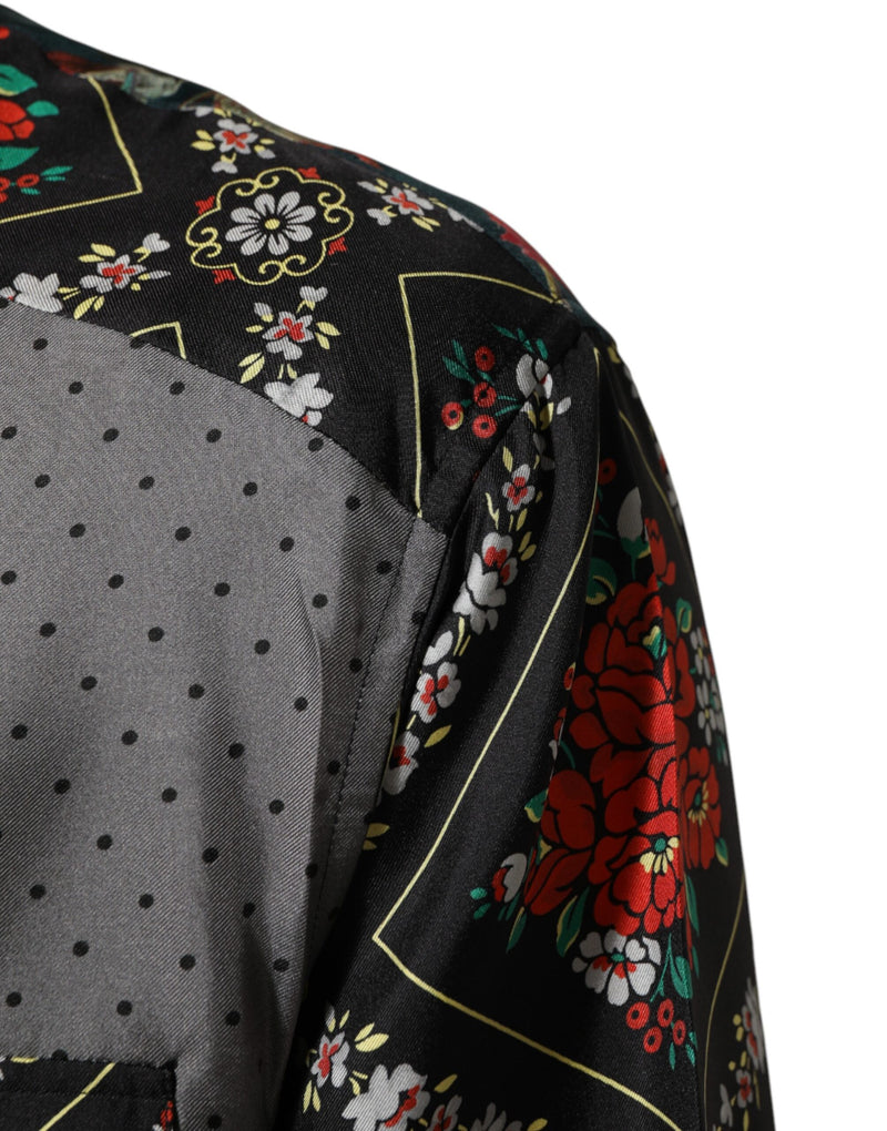 Chemise en soie à manches longues multicolore et patchwork de Dolce &amp; Gabbana