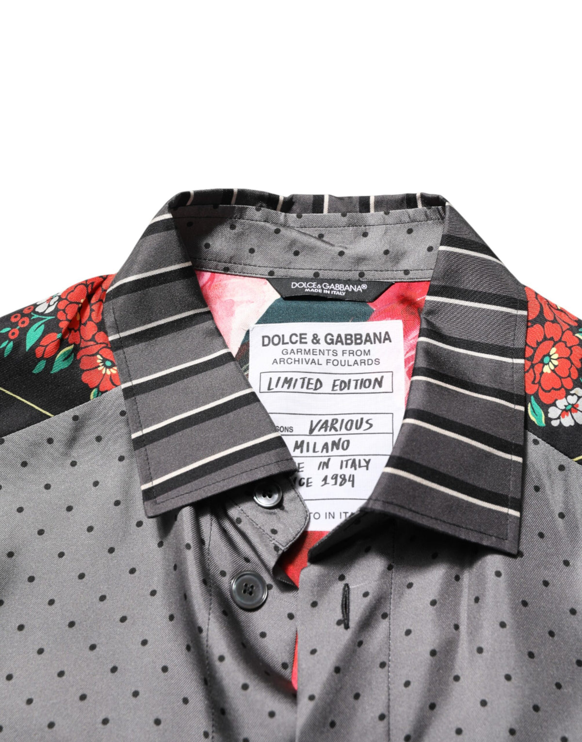 Chemise en soie à manches longues multicolore et patchwork de Dolce &amp; Gabbana