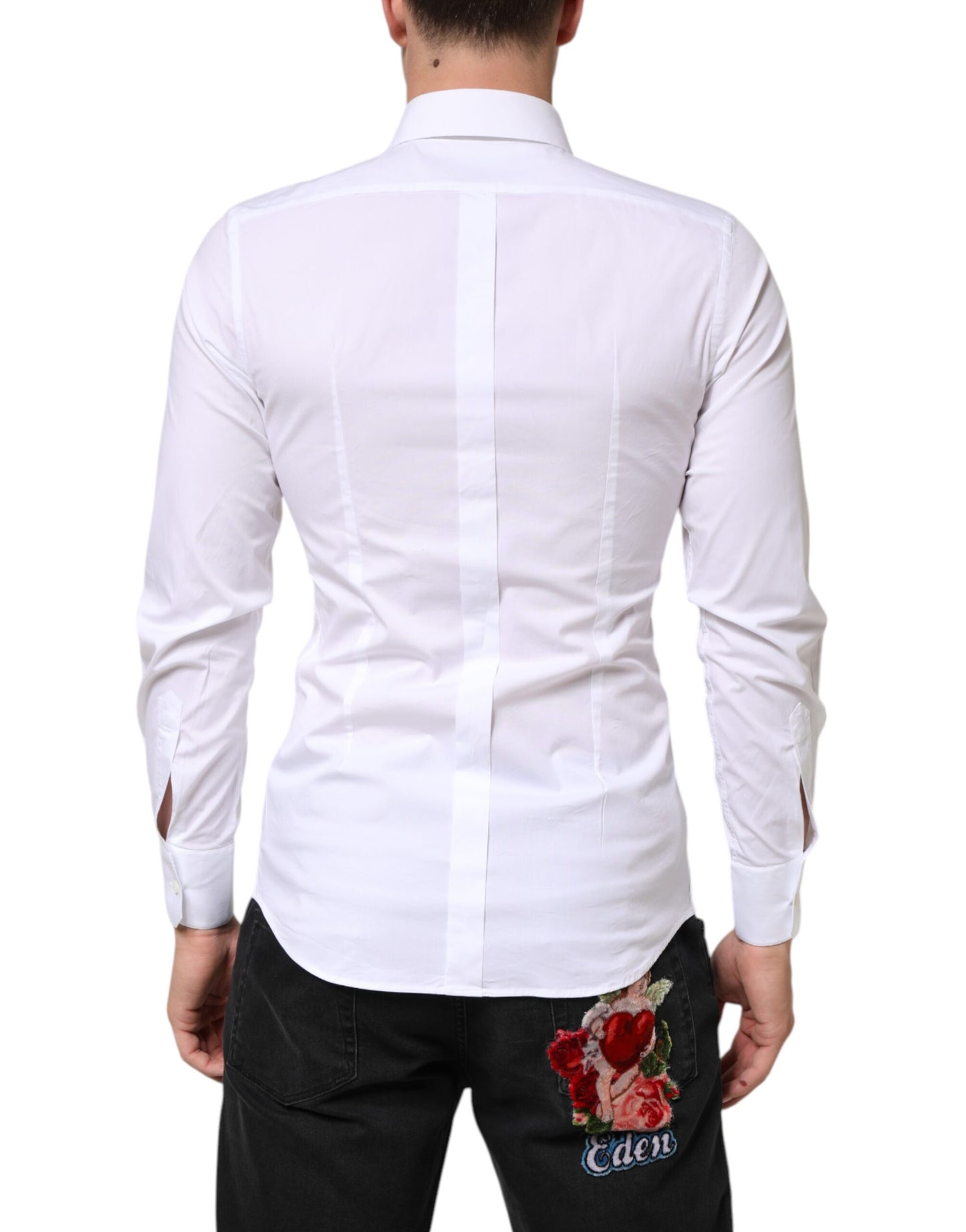 Chemise de ville formelle pour homme en coton blanc doré de Dolce &amp; Gabbana