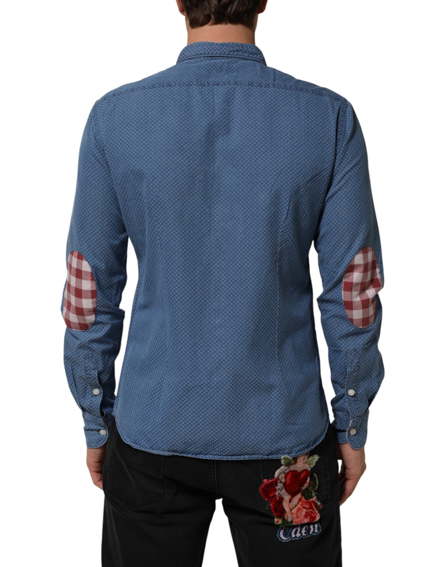 AGLINI Blue Denim Slim Fit Collared Long Sleeve Casual Shirt