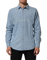 Deperlu Chemise en Denim Bleu Ajustement Régulier à Col Longues Manches