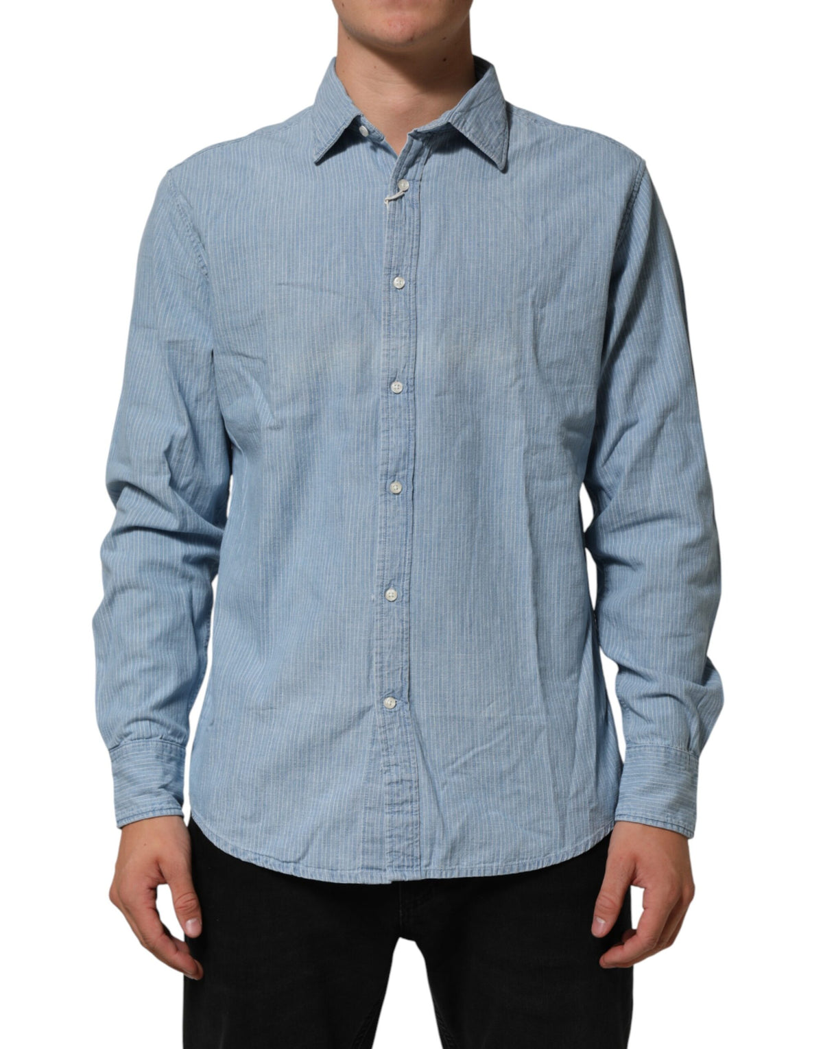 Deperlu Chemise en Denim Bleu Ajustement Régulier à Col Longues Manches