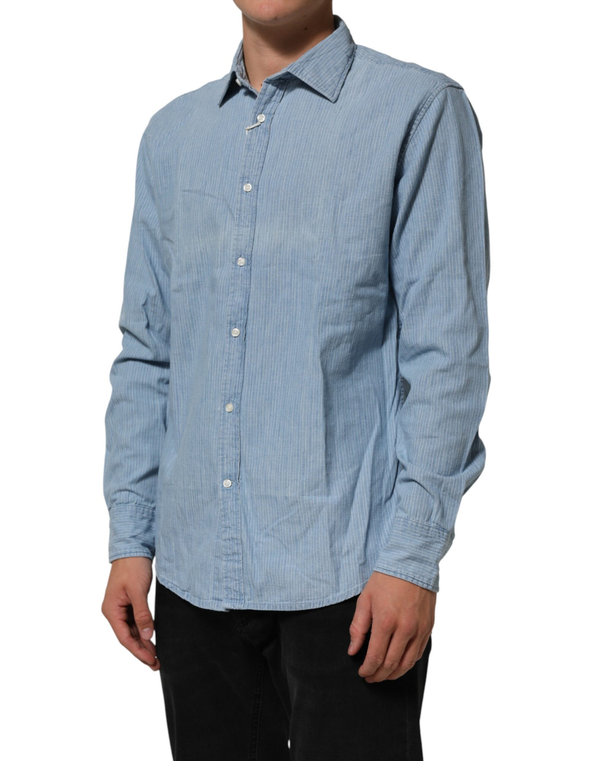 Deperlu Chemise en Denim Bleu Ajustement Régulier à Col Longues Manches