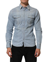 Maison Clochard Light Blue Denim Collared Long Sleeve Shirt