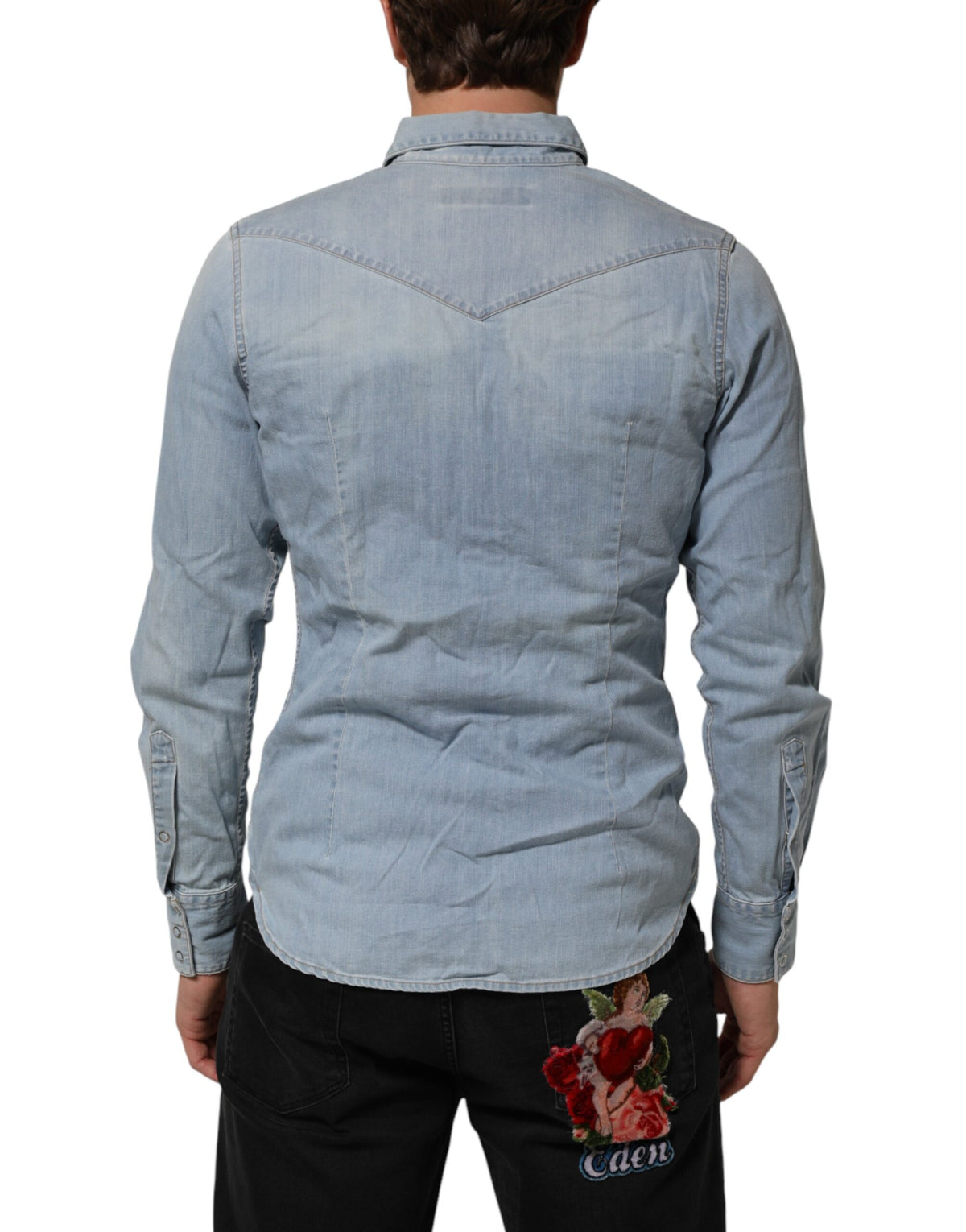 Maison Clochard Light Blue Denim Collared Long Sleeve Shirt
