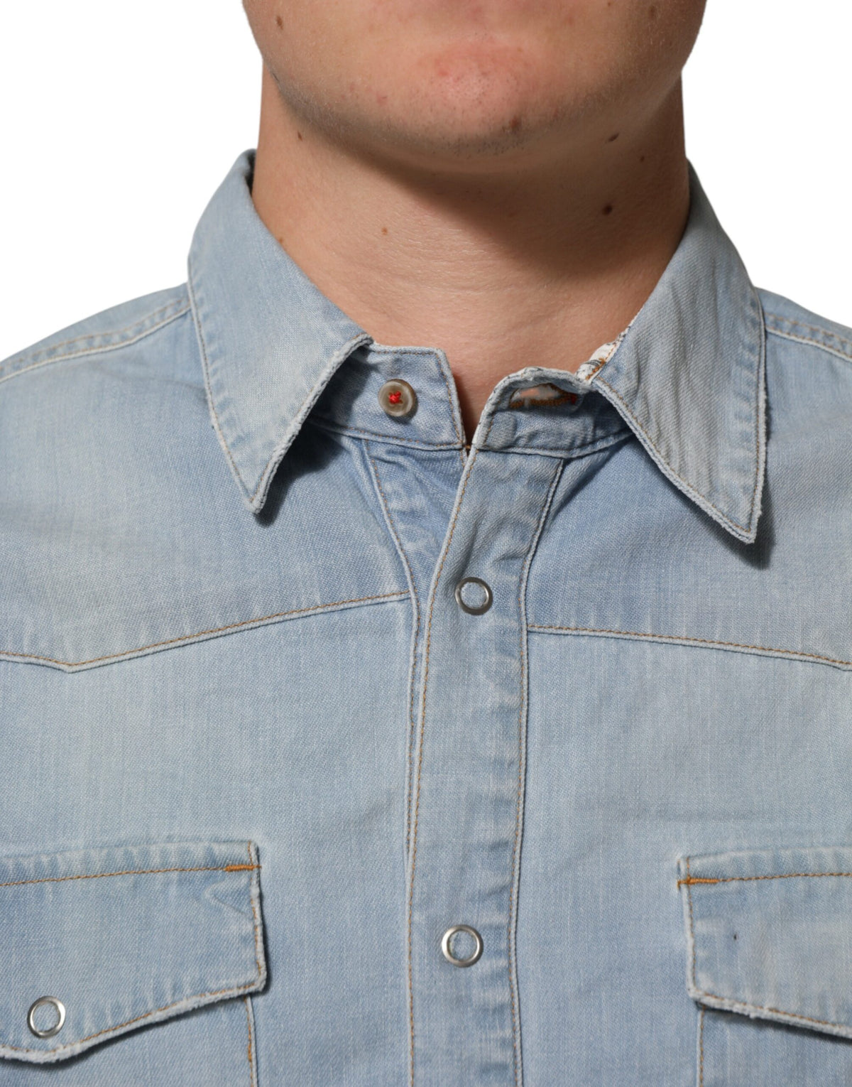 Maison Clochard Light Blue Denim Collared Long Sleeve Shirt