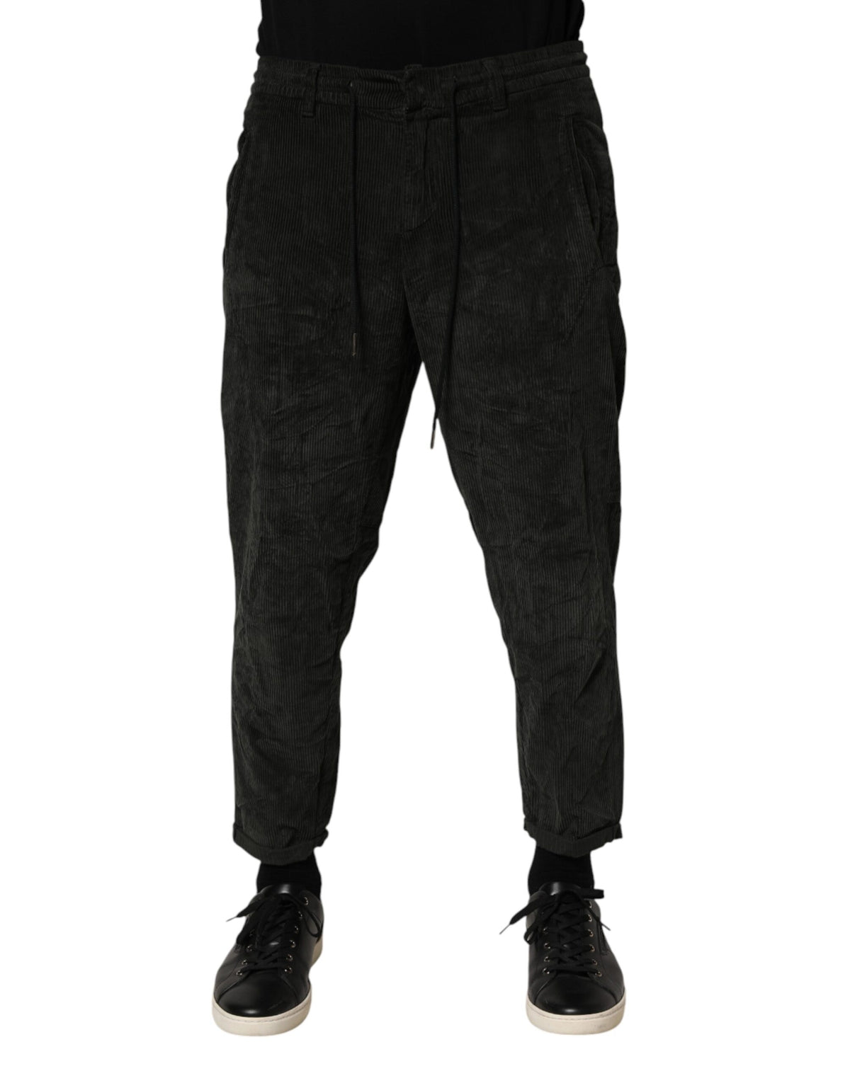 Pantalon Cropped en Velours Côtelé Noir Dondup pour Homme