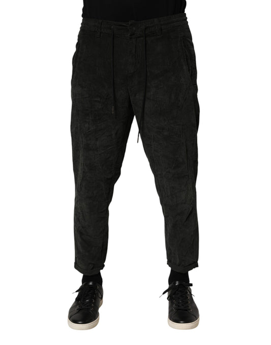 Dondup Zwarte Mid Waist Cropped Corduroy Heren Broek