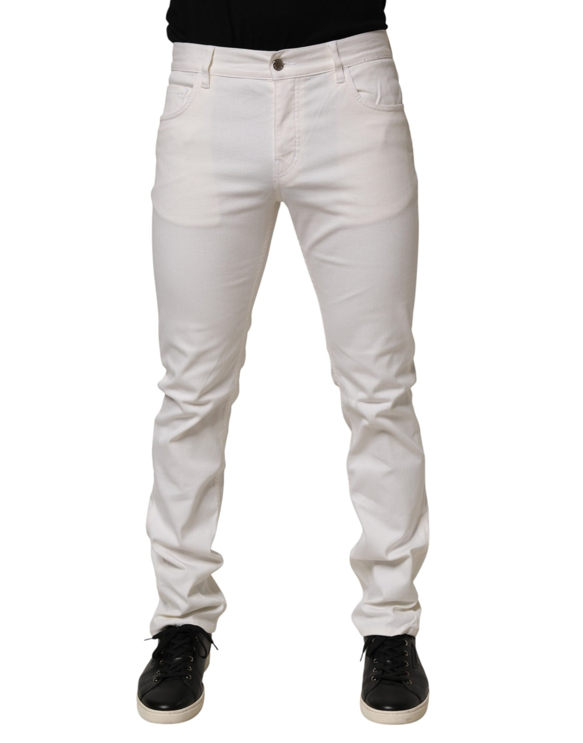 Jean Prada blanc taille mi-haute coupe skinny, style décontracté