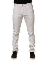 Jean Prada blanc taille mi-haute coupe skinny, style décontracté