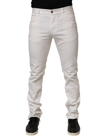 Jean Prada blanc taille mi-haute coupe skinny, style décontracté
