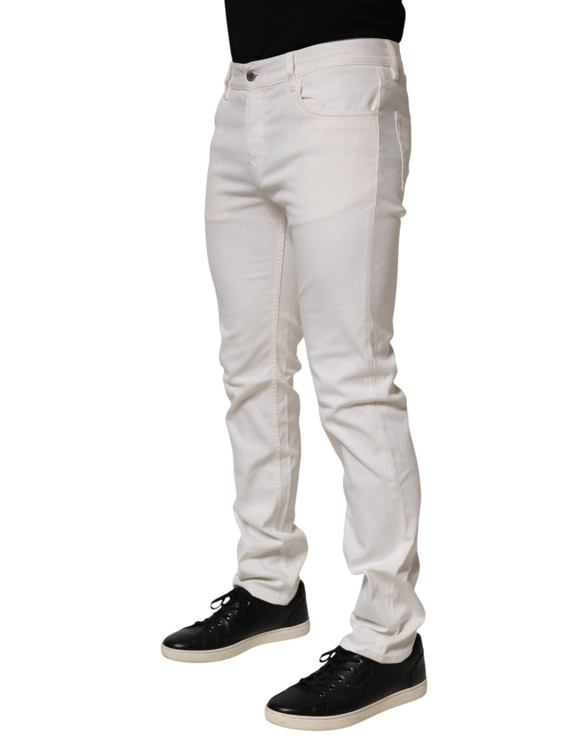 Jean Prada blanc taille mi-haute coupe skinny, style décontracté