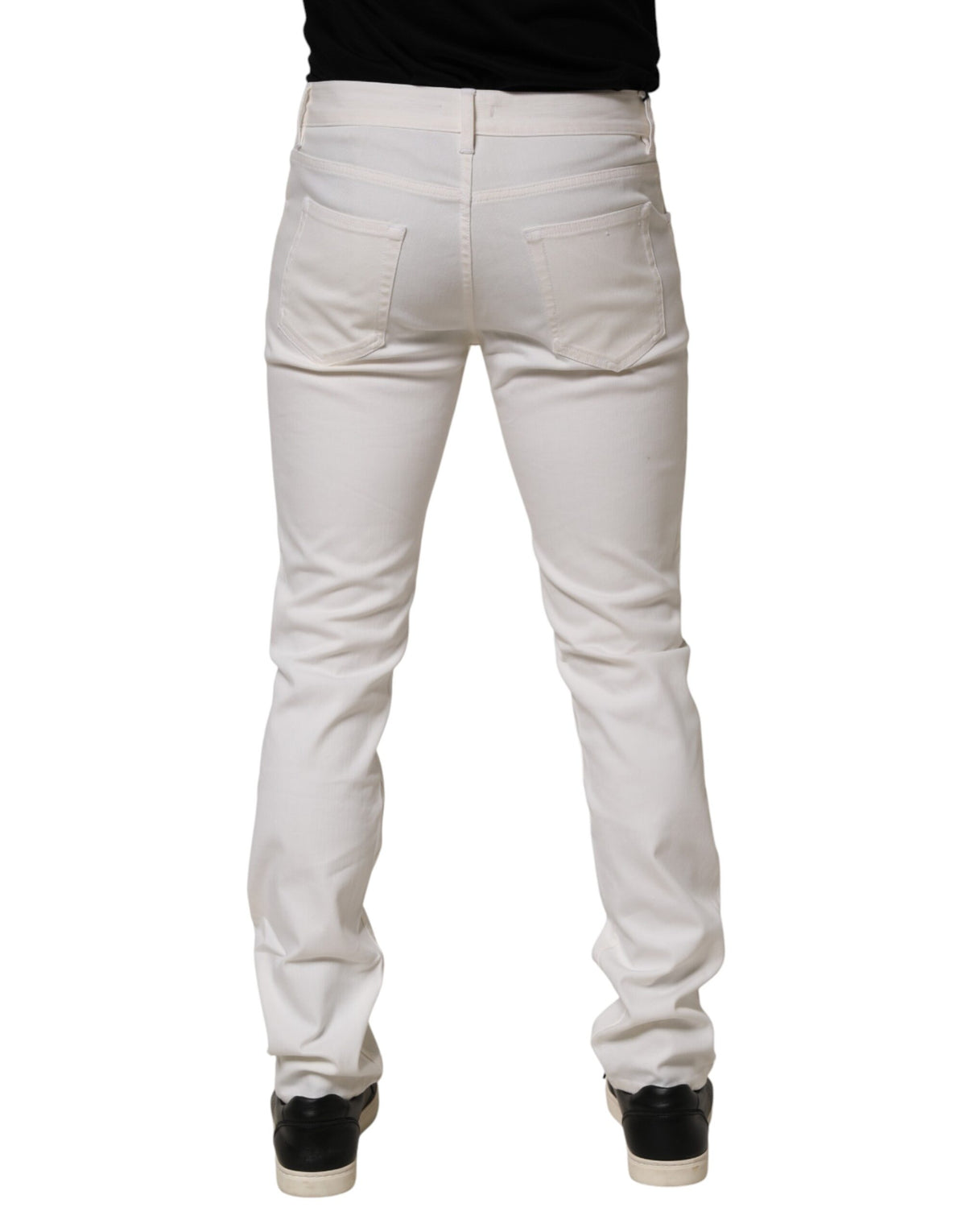 Jean Prada blanc taille mi-haute coupe skinny, style décontracté
