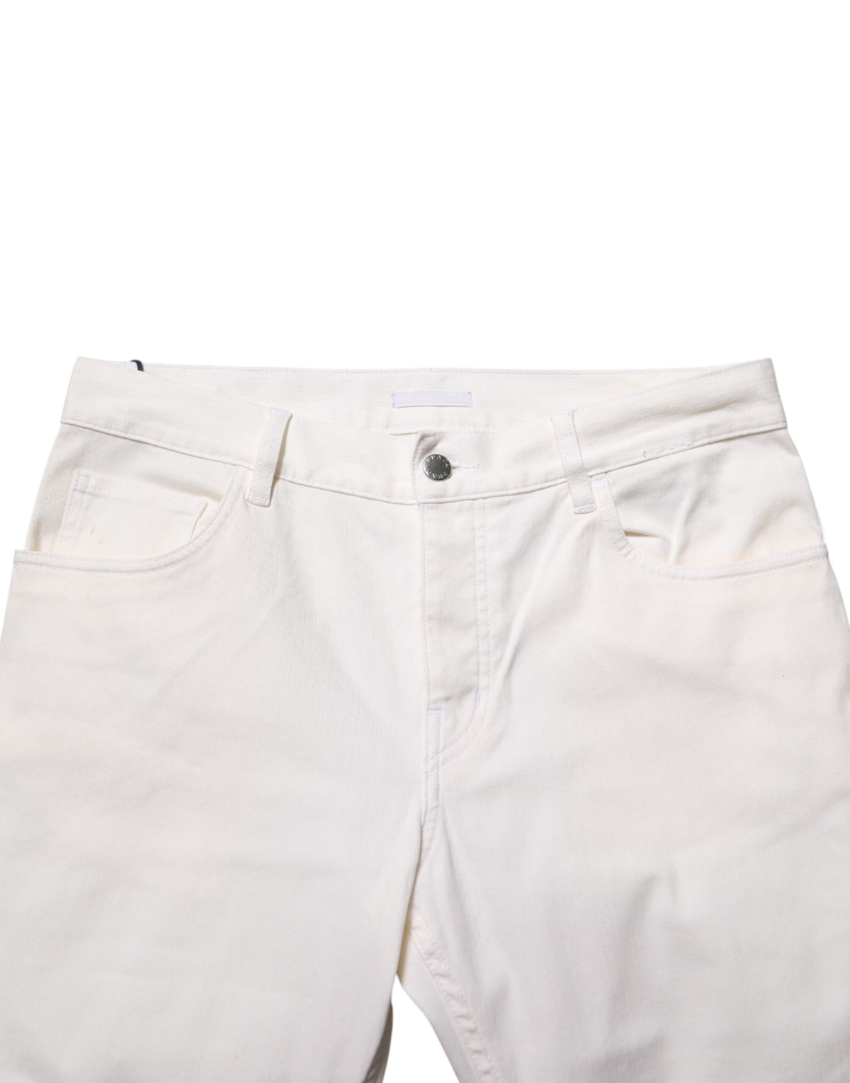 Jean Prada blanc taille mi-haute coupe skinny, style décontracté