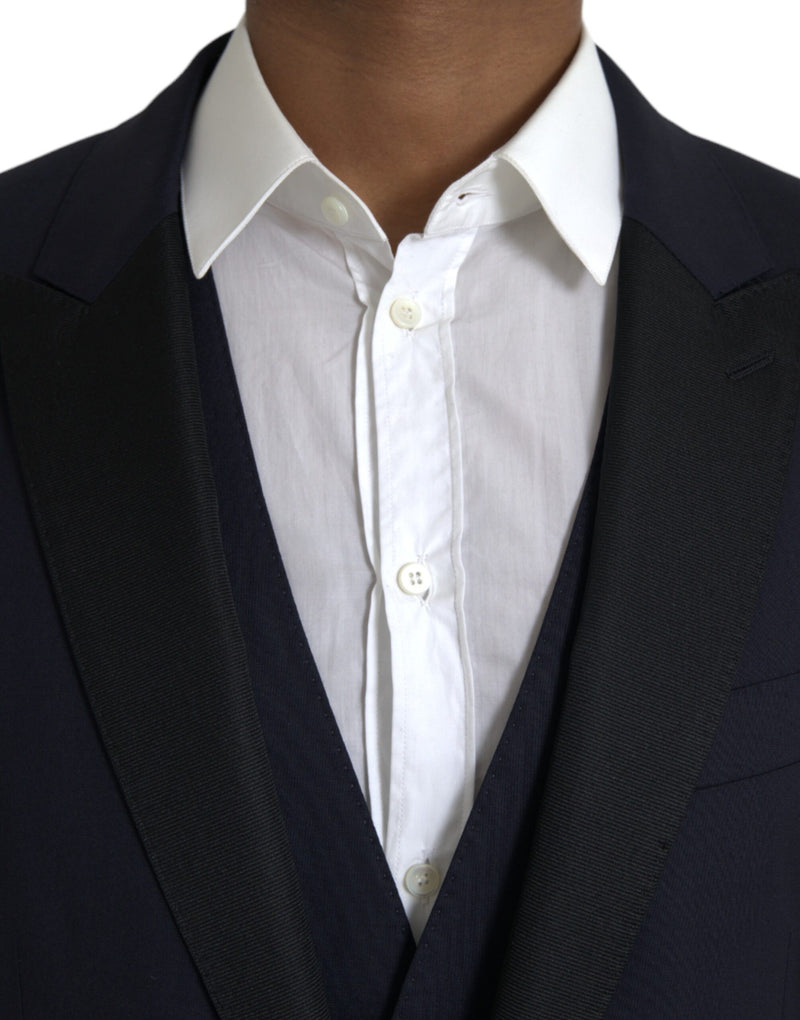 Dolce & Gabbana Blue Wool MARTINI 1 Button Men 3 Piece Suit