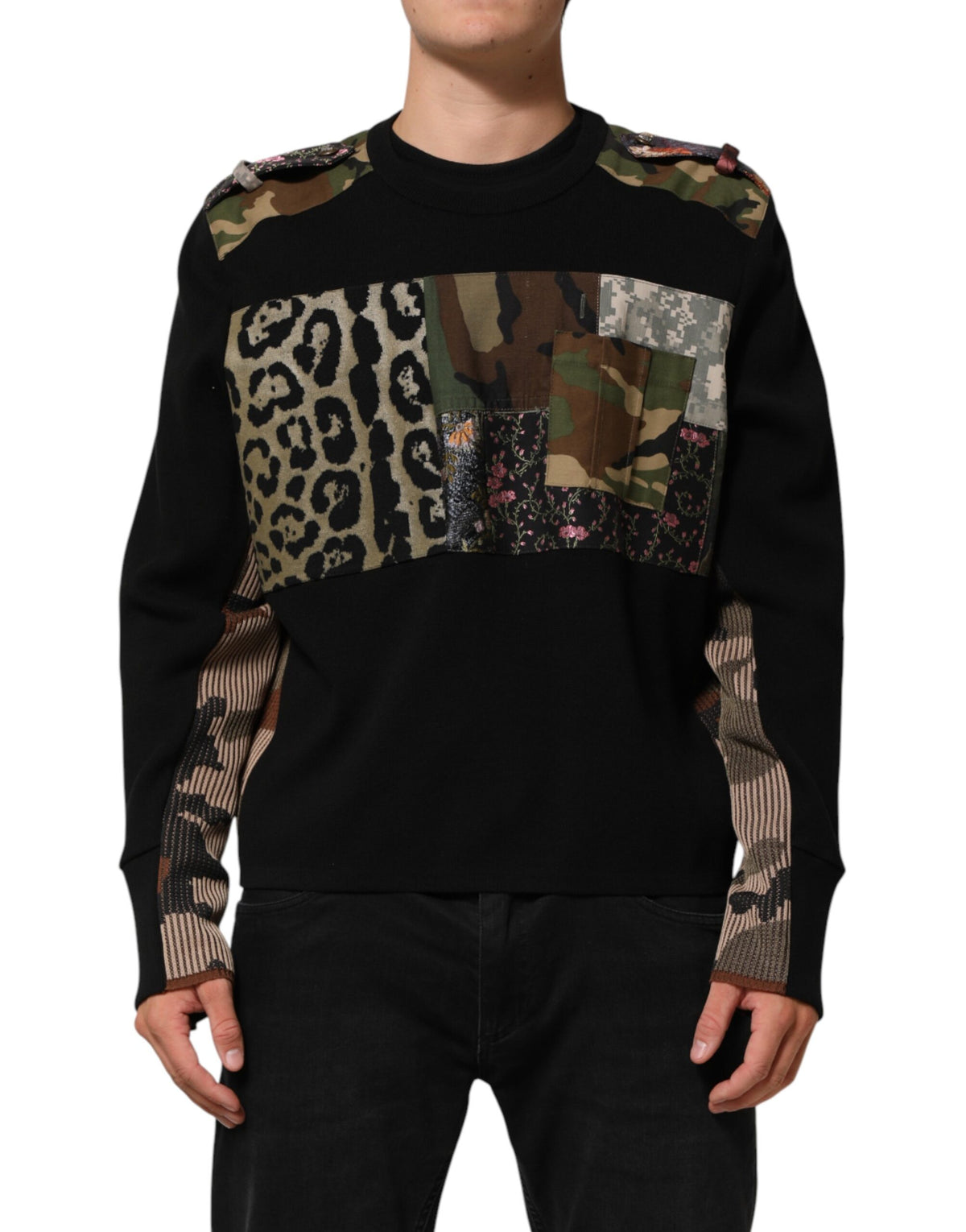 Pull Dolce &amp; Gabbana noir à patchwork et col rond