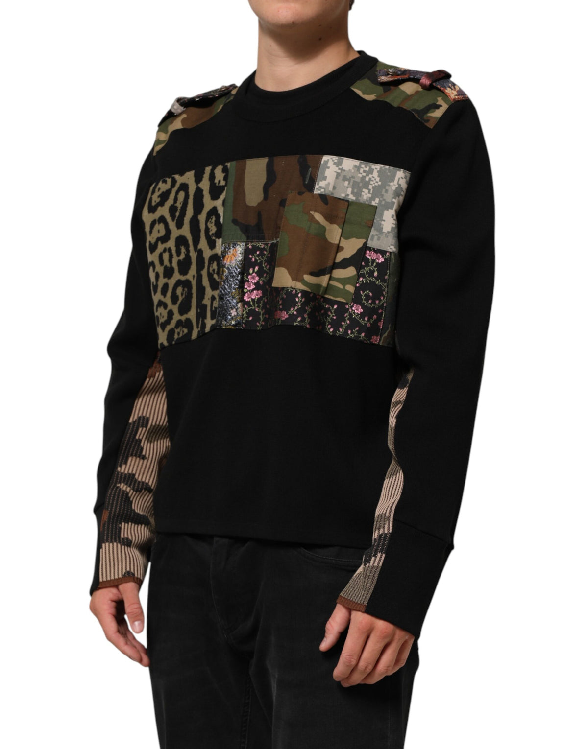 Pull Dolce &amp; Gabbana noir à patchwork et col rond