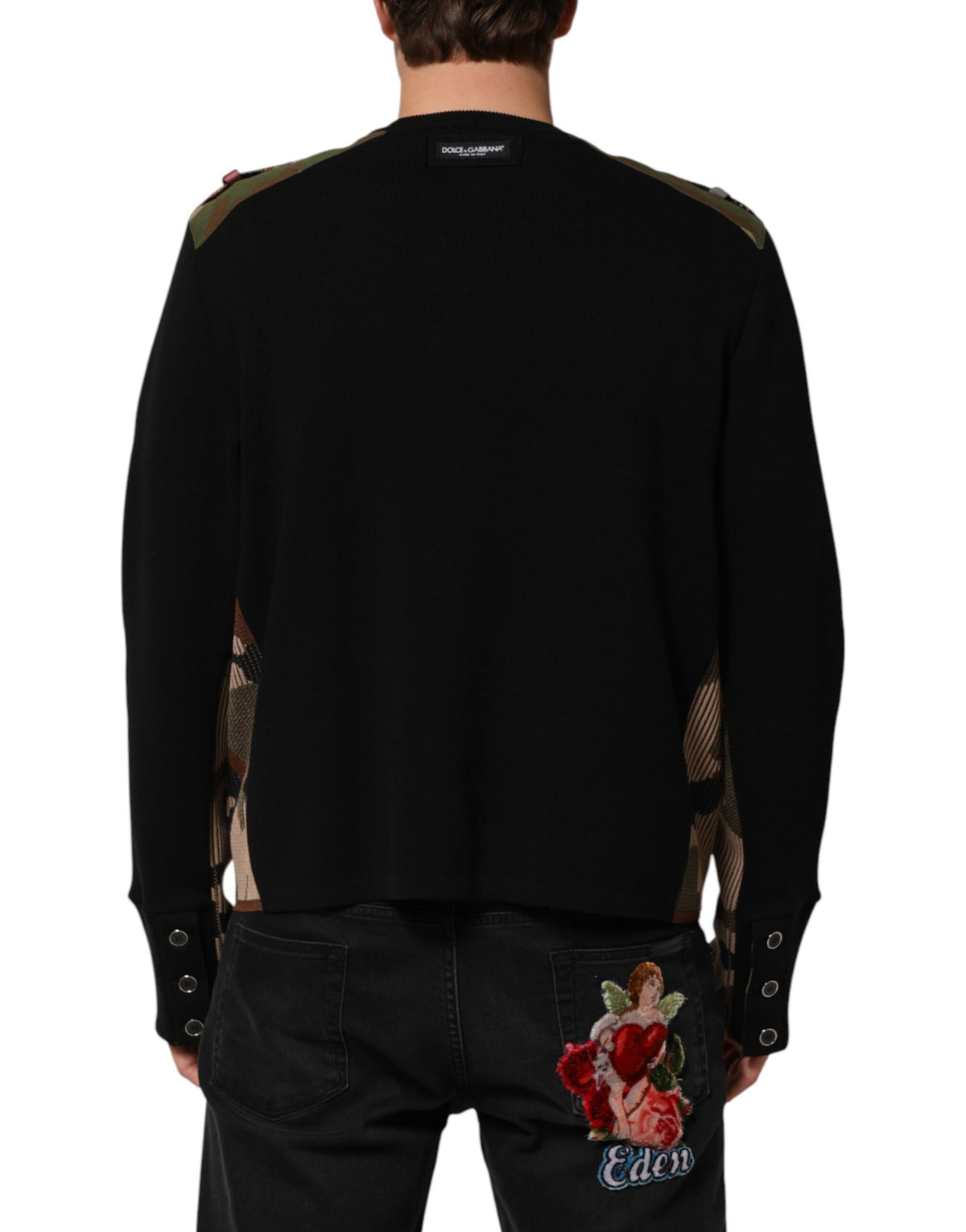 Pull Dolce &amp; Gabbana noir à patchwork et col rond