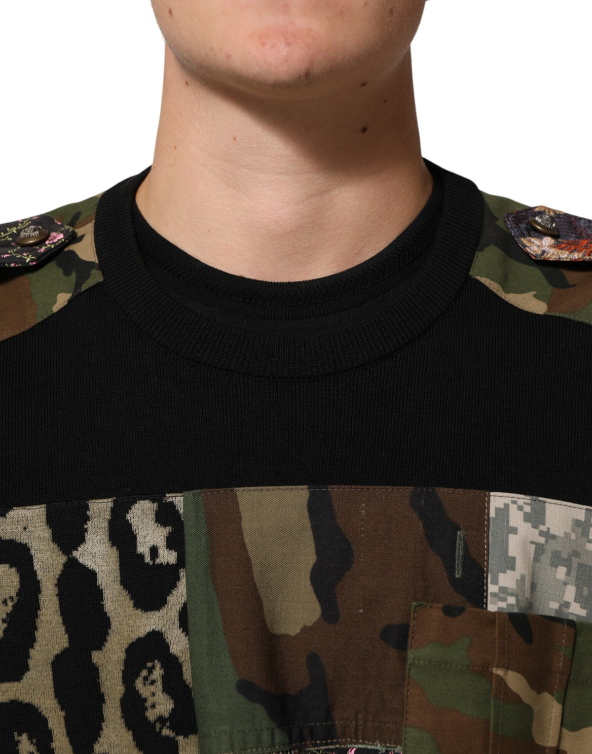 Pull Dolce &amp; Gabbana noir à patchwork et col rond