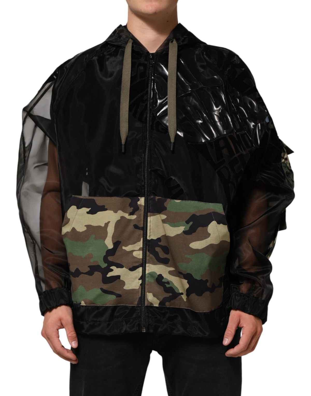 Pull à capuche zippé Dolce &amp; Gabbana camouflage noir pour homme
