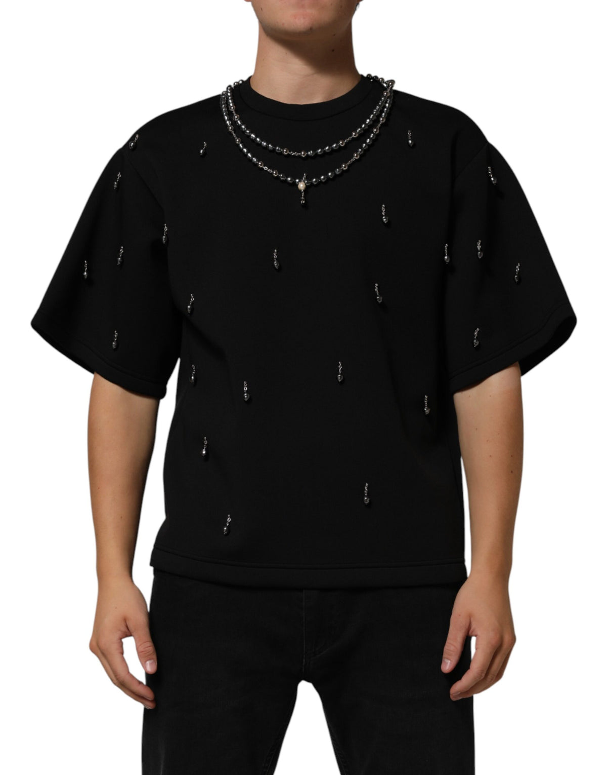 T-shirt orné d'un collier en polyester noir Dolce &amp; Gabbana