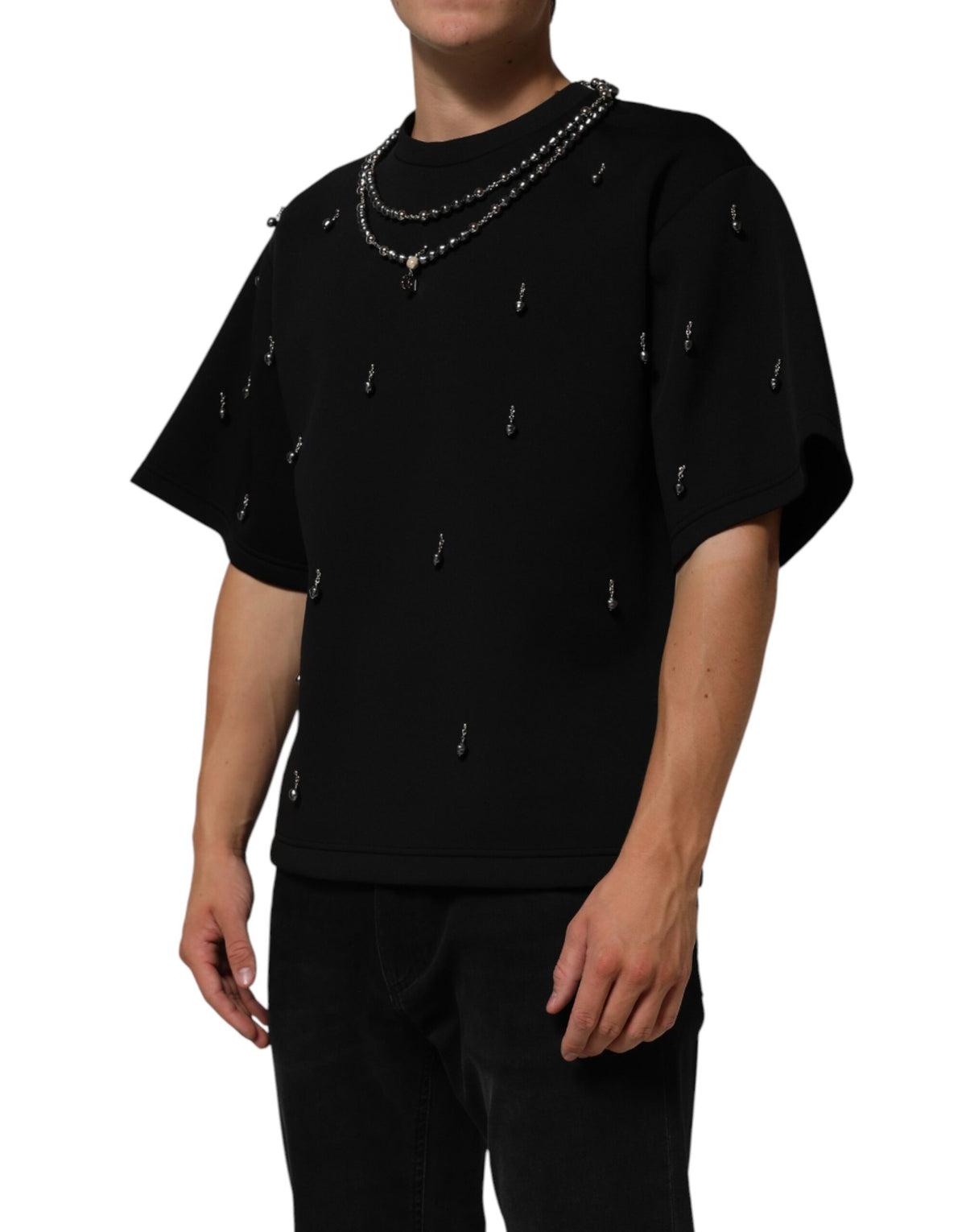 T-shirt orné d'un collier en polyester noir Dolce &amp; Gabbana