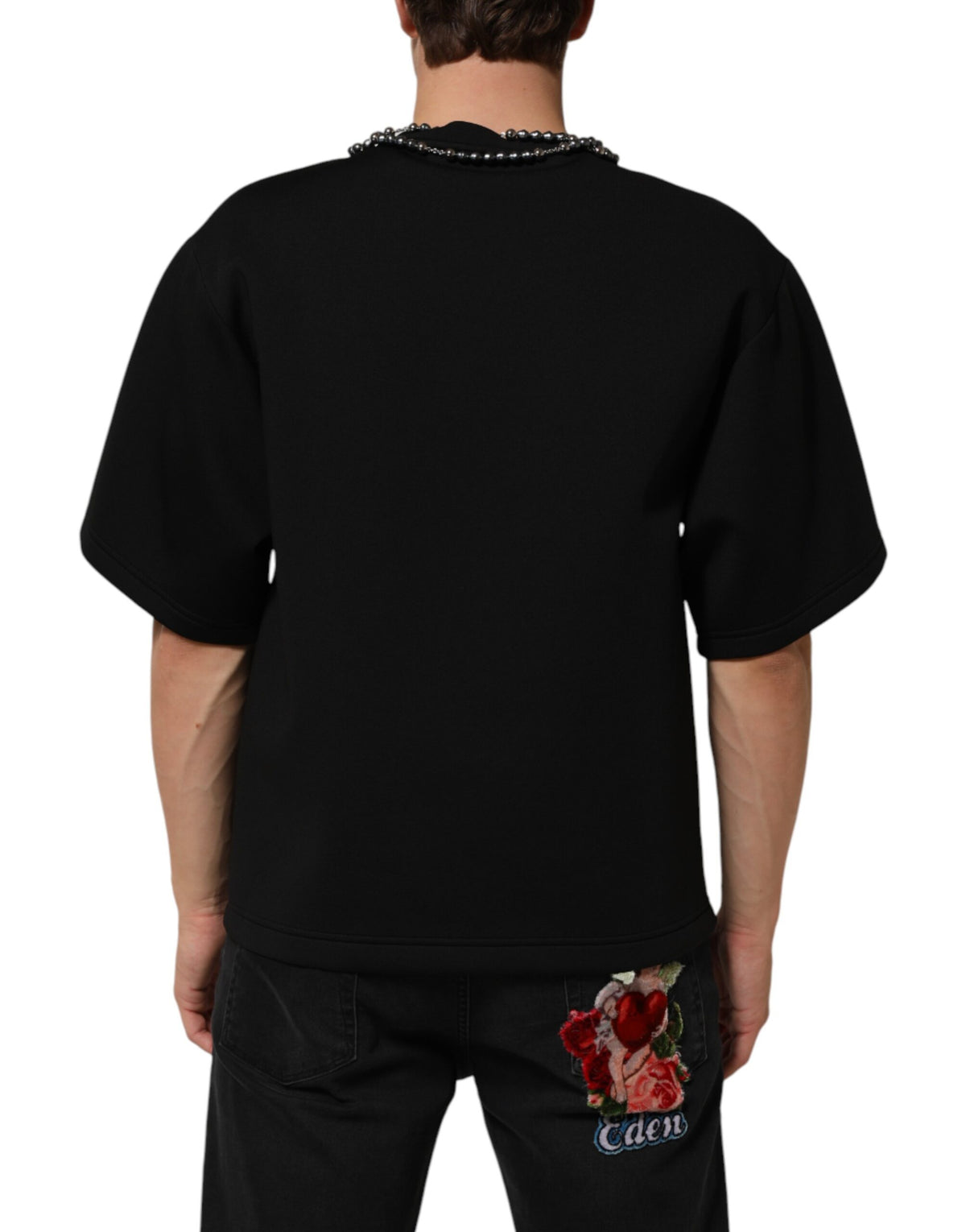 T-shirt orné d'un collier en polyester noir Dolce &amp; Gabbana