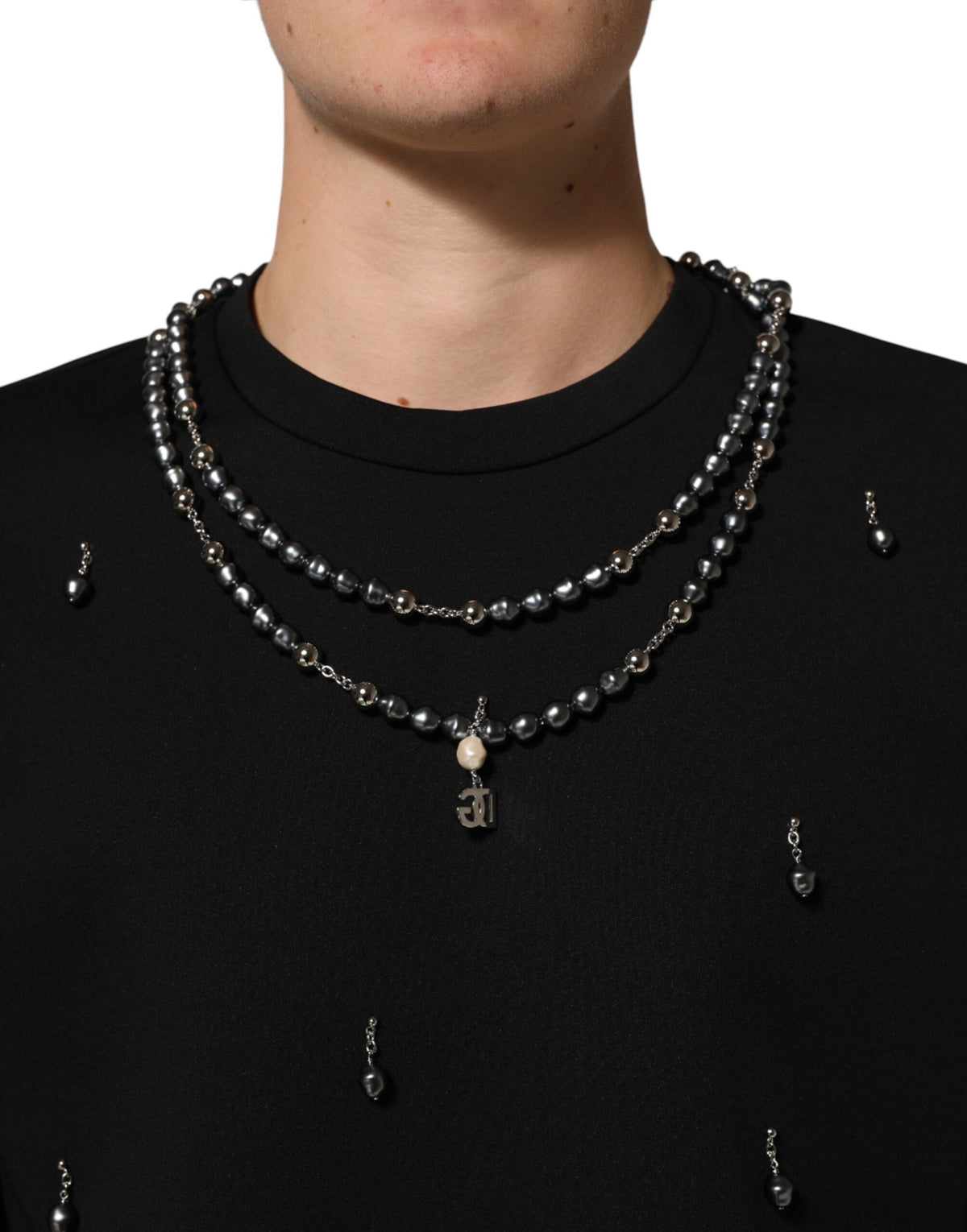 T-shirt orné d'un collier en polyester noir Dolce &amp; Gabbana