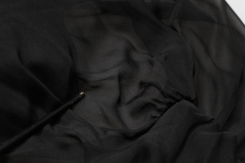 Dolce & Gabbana Black Silk Tulle Long Sleeve V-neck Dress