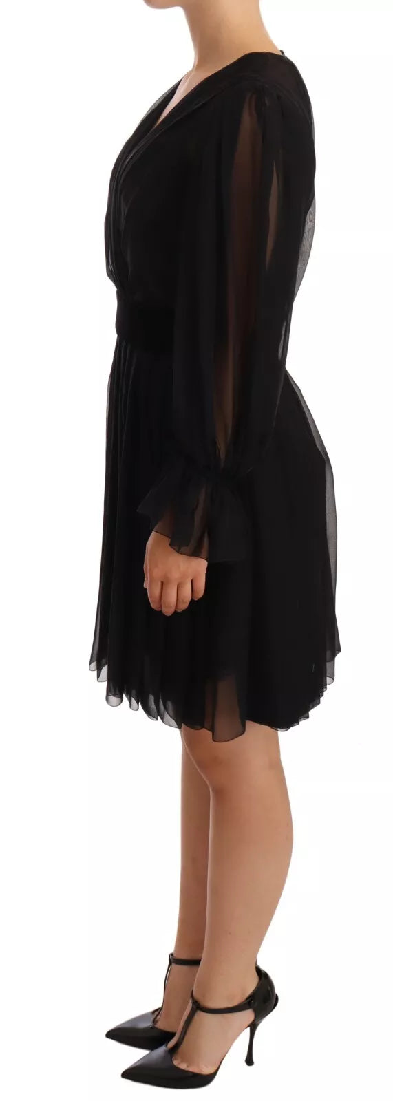 Robe V-neck en tulle de soie noire Dolce & Gabbana