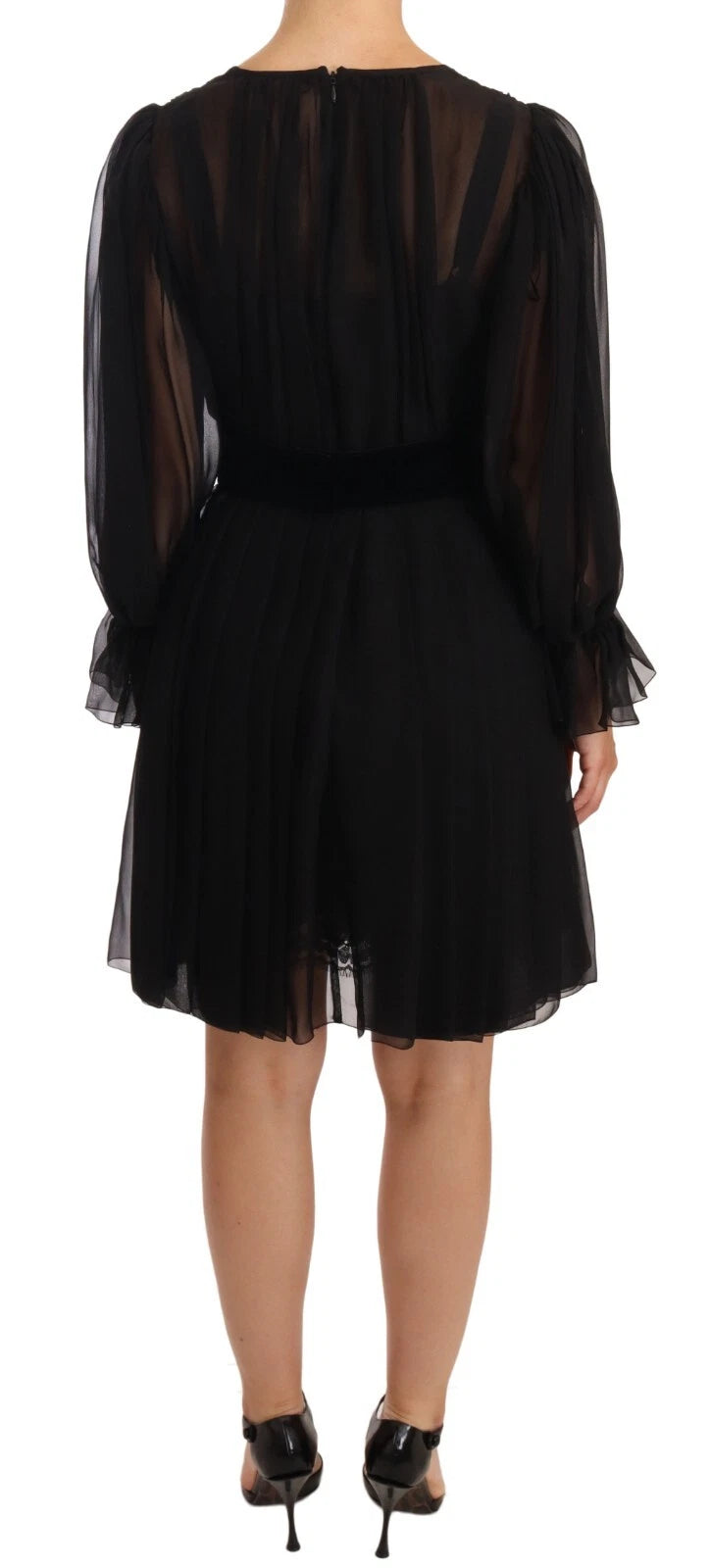 Robe V-neck en tulle de soie noire Dolce & Gabbana