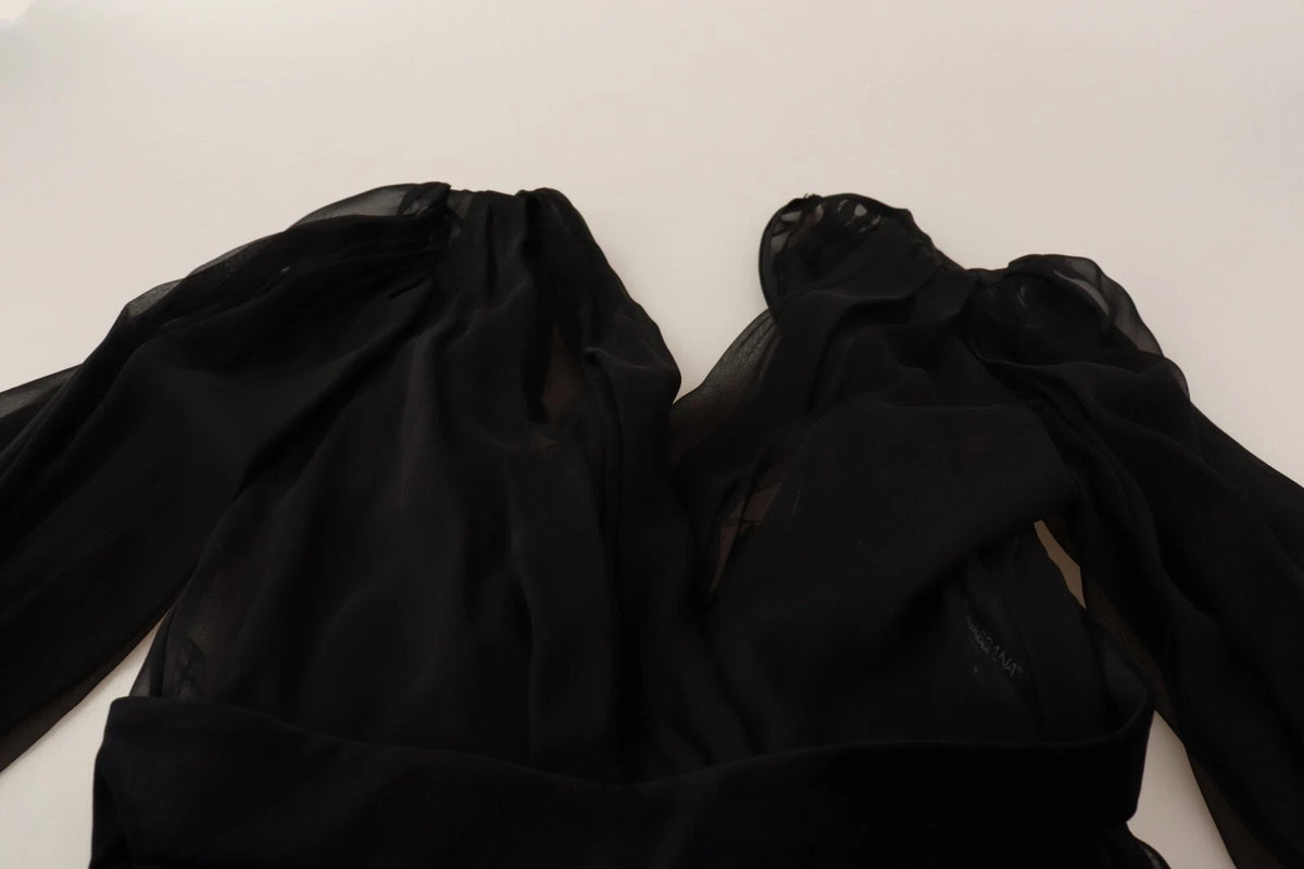 Robe V-neck en tulle de soie noire Dolce & Gabbana