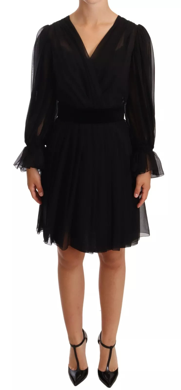 Robe V-neck en tulle de soie noire Dolce & Gabbana