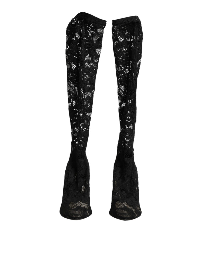 Dolce & Gabbana Taormina Black Lace Sock Boots