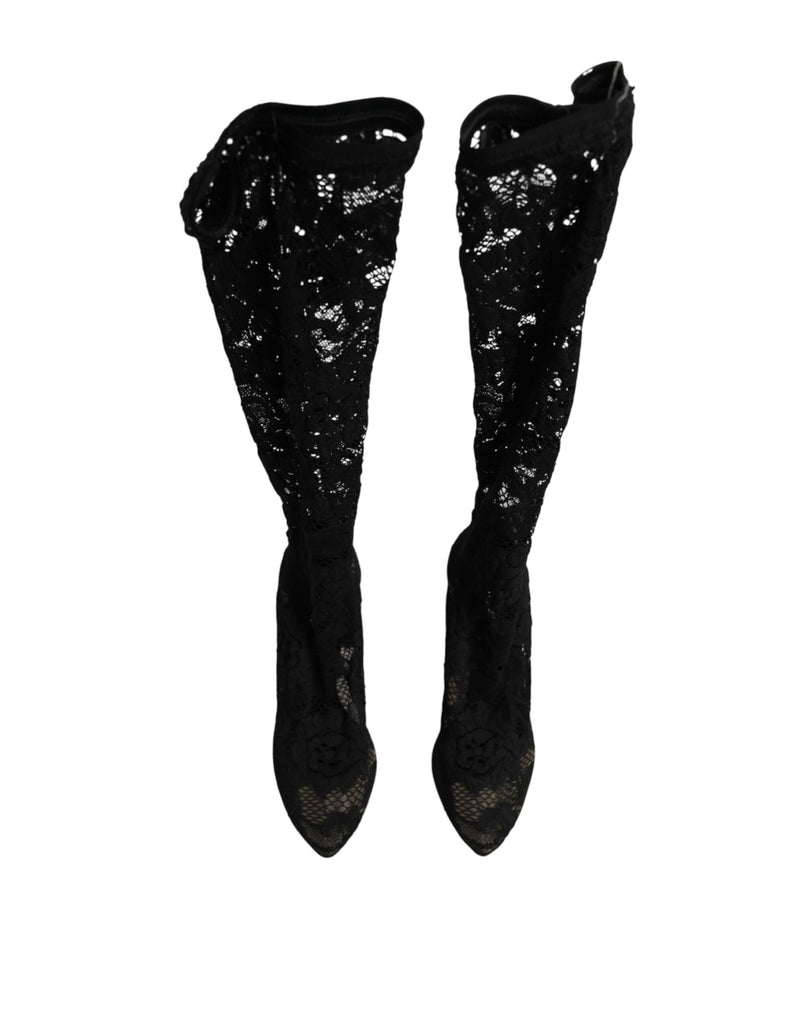 Dolce & Gabbana Taormina Black Lace Sock Boots