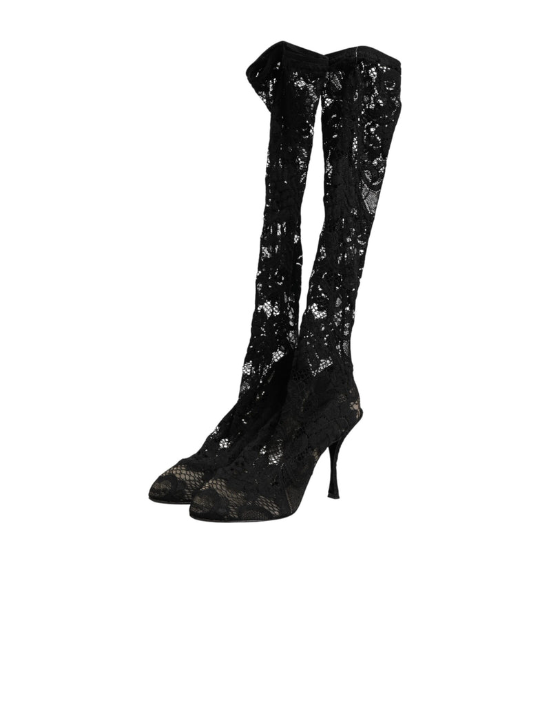 Dolce & Gabbana Taormina Black Lace Sock Boots