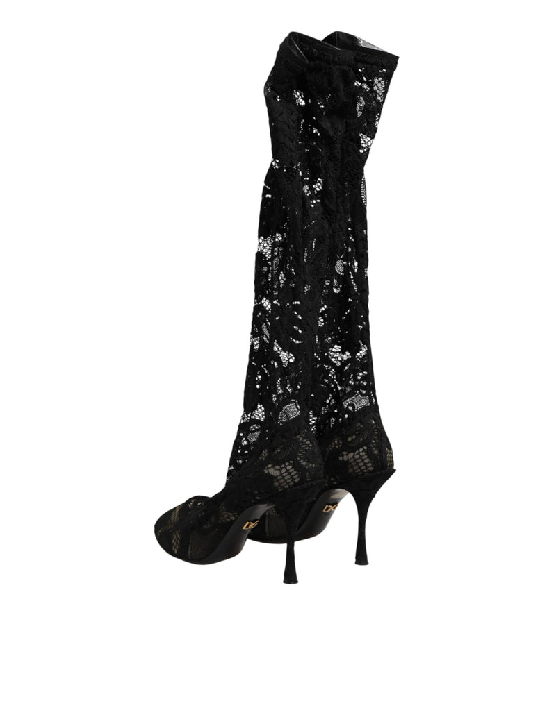 Dolce & Gabbana Taormina Black Lace Sock Boots