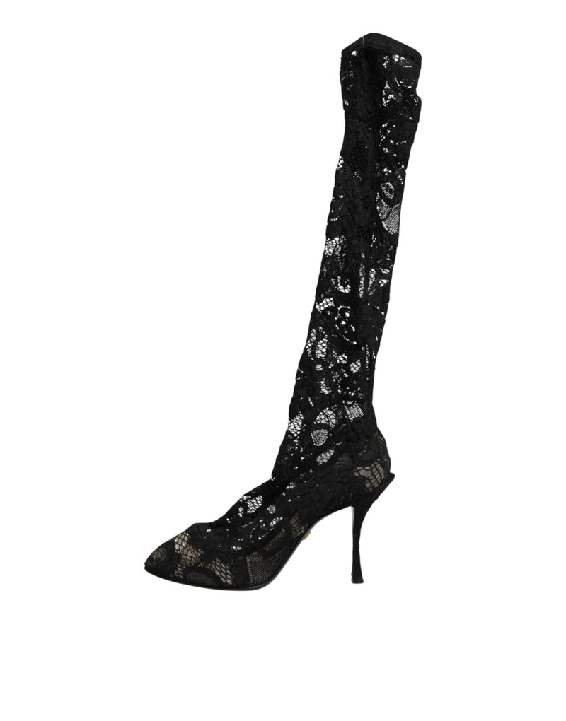 Dolce & Gabbana Taormina Black Lace Sock Boots