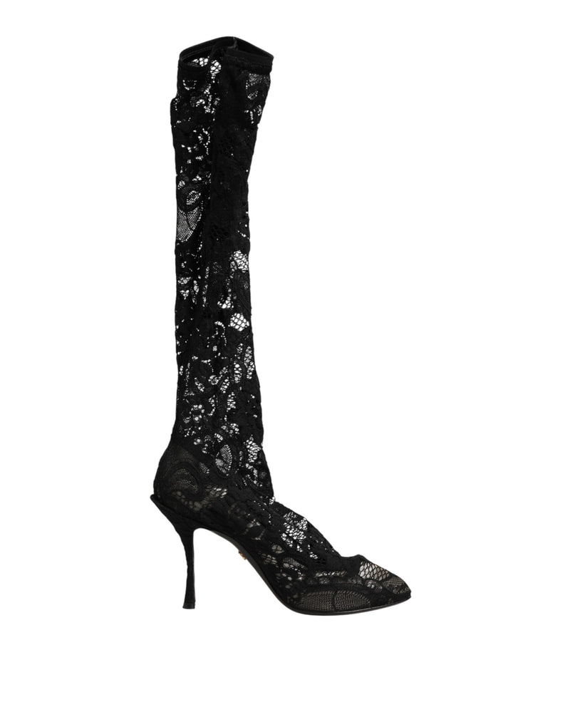 Dolce & Gabbana Taormina Black Lace Sock Boots