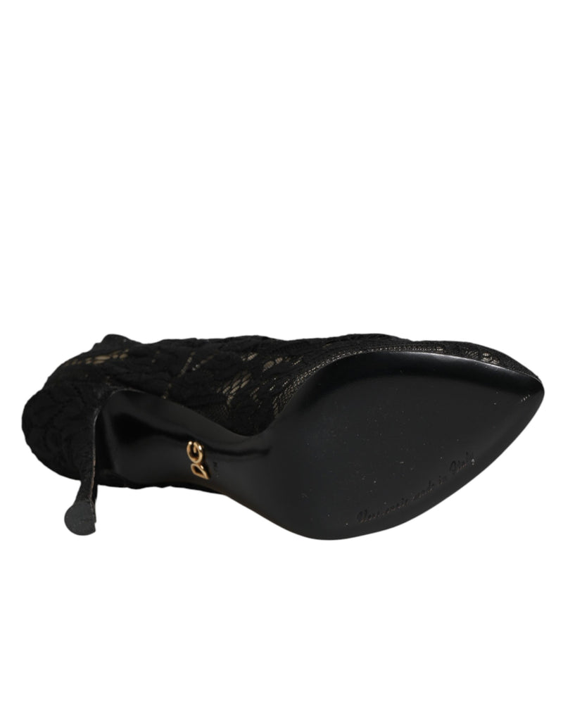 Dolce & Gabbana Taormina Black Lace Sock Boots