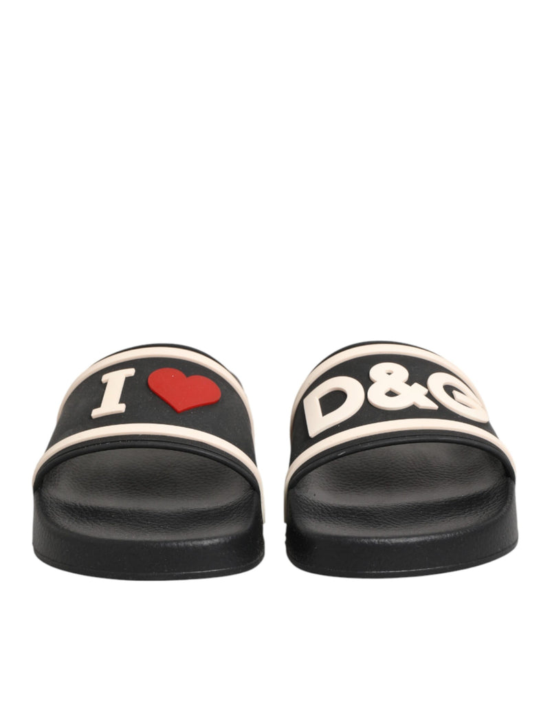 Dolce & Gabbana Black Rubber Slides Sandals for Beachwear