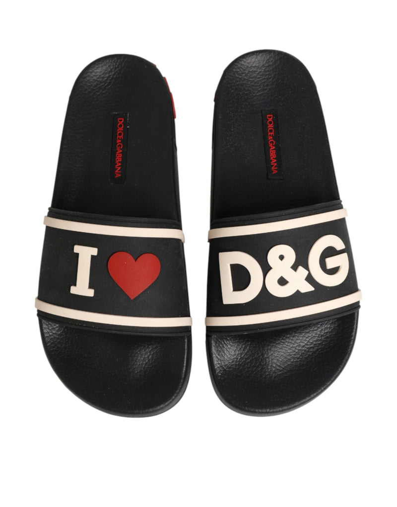 Dolce & Gabbana Black Rubber Slides Sandals for Beachwear