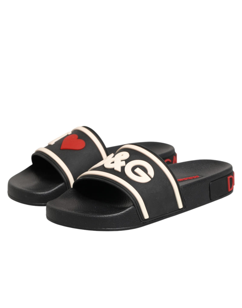 Dolce & Gabbana Black Rubber Slides Sandals for Beachwear
