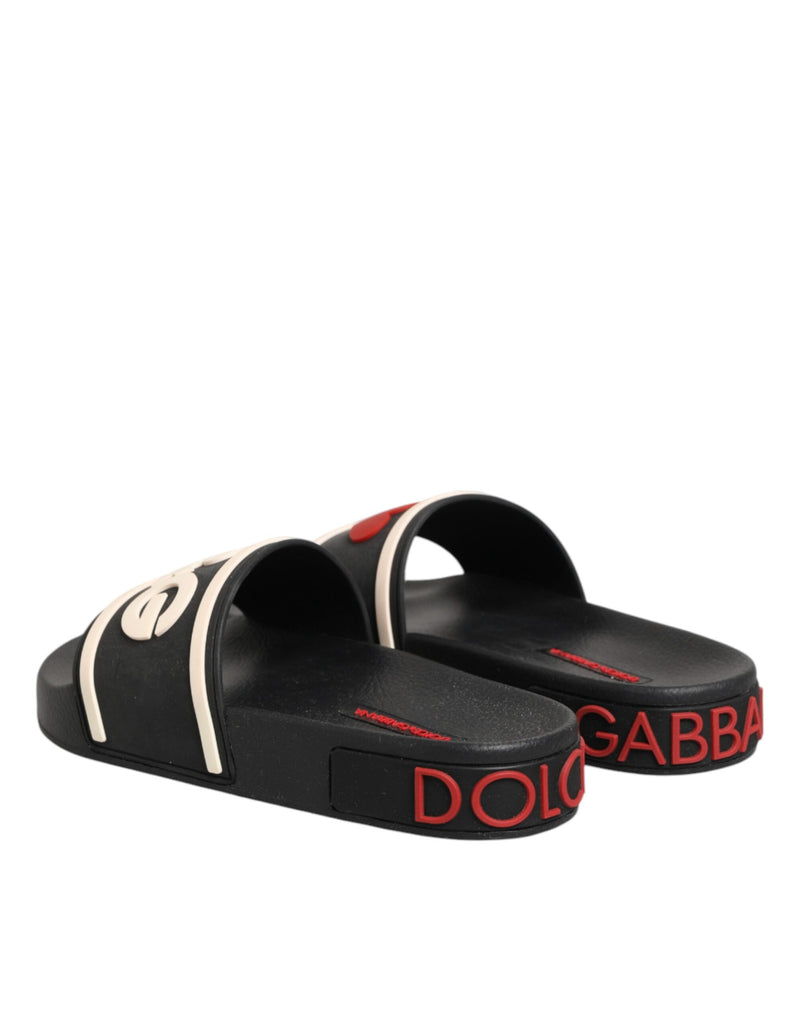 Dolce & Gabbana Black Rubber Slides Sandals for Beachwear